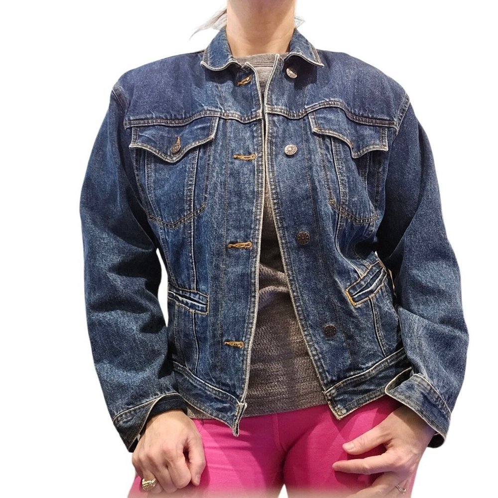 Vintage 90s Womens Small Western Denim Jean Trucker Jacket Blue Classic‎